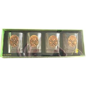 🔥⛳️The Robert Emmet Co. glass & pewter shot glass set of 4 from Ireland! 🇮🇪
